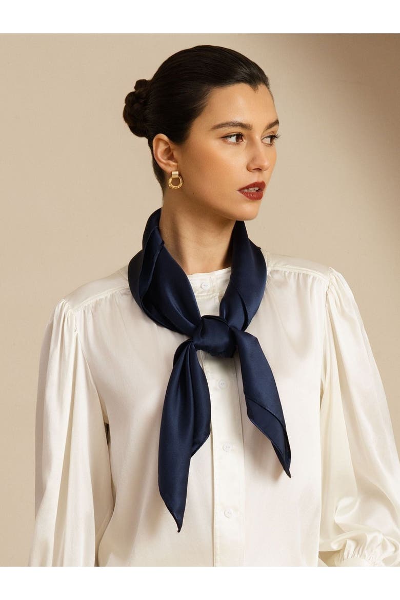Pure Silk Classic Elegant Square Scarf, Alternate, color, DarkBlue