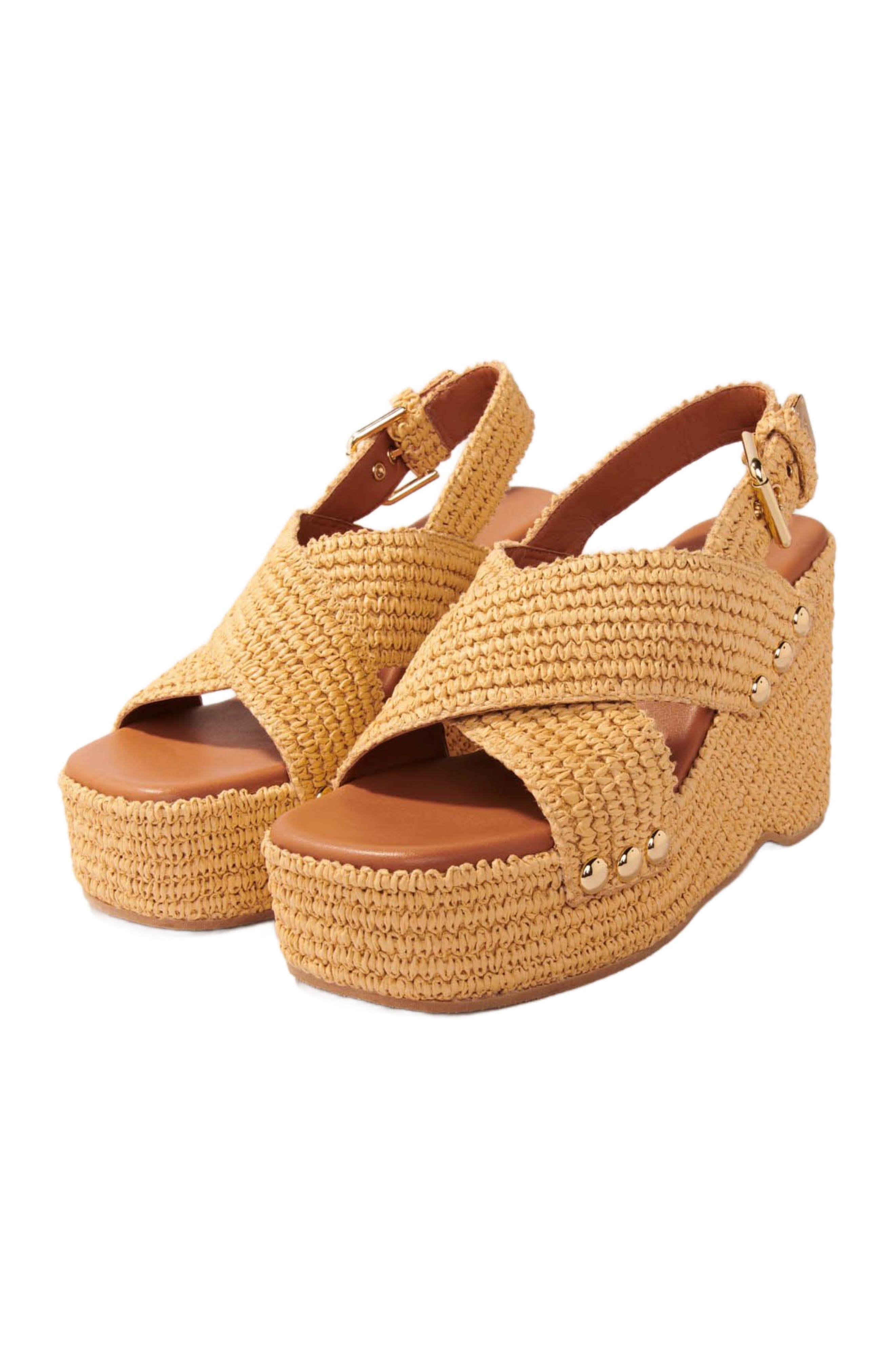 Wedge sandals with raffia effect, Alternate, color, Beige light