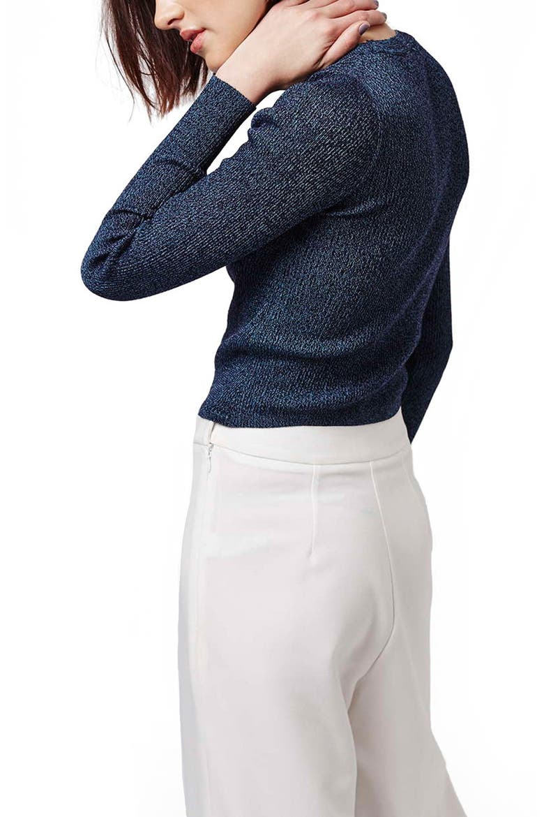Diagonal Rib Long Sleeve Crop Top, Alternate, color, NAVY BLUE