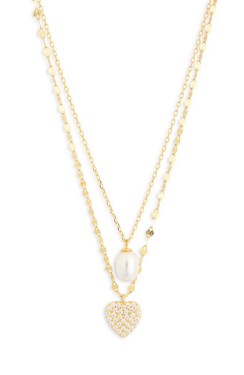 Set of 2 CZ & Faux Pearl Pendant Necklace