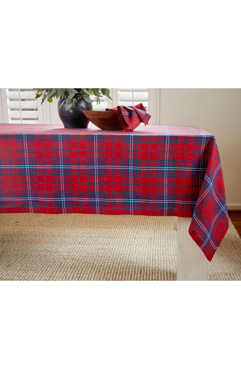 Solino Home Linen Tablecloth - Red Tartan Plaid, Main, color, Red And Navy