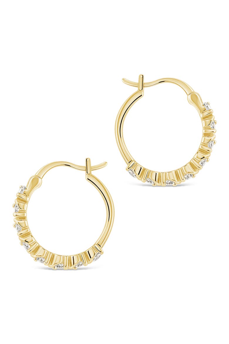 Sunburst Cubic Zirconia Huggie Hoop Earrings, Alternate, color, GOLD