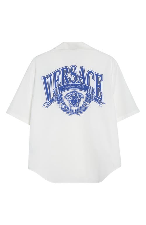 Versace Medusa Logo Cotton Poplin Camp Shirt In White
