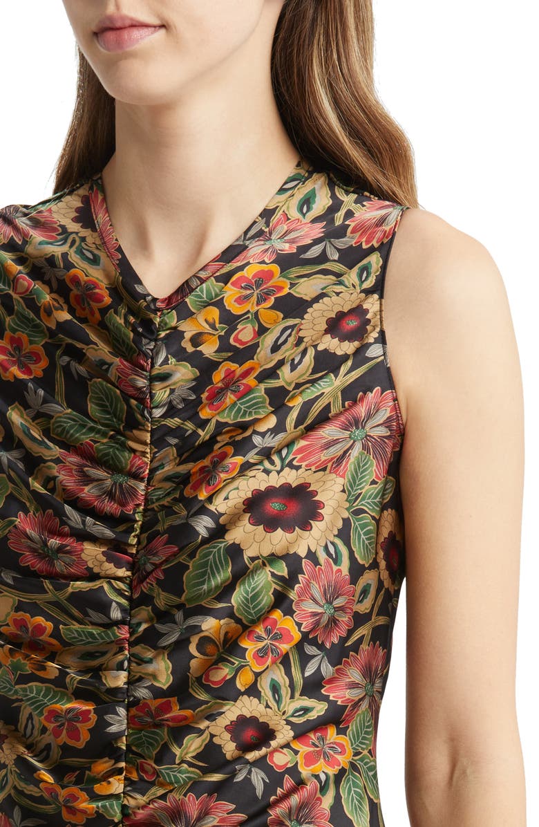 MELLODAY Floral Print Ruched Satin Midi Dress, Alternate, color,