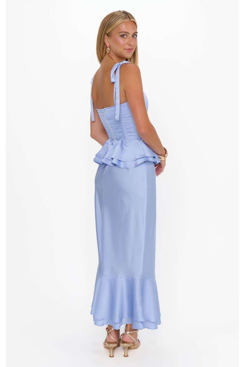 Pauline Peplum Dress, Alternate, color, Borrowed Blue Luxe Satin