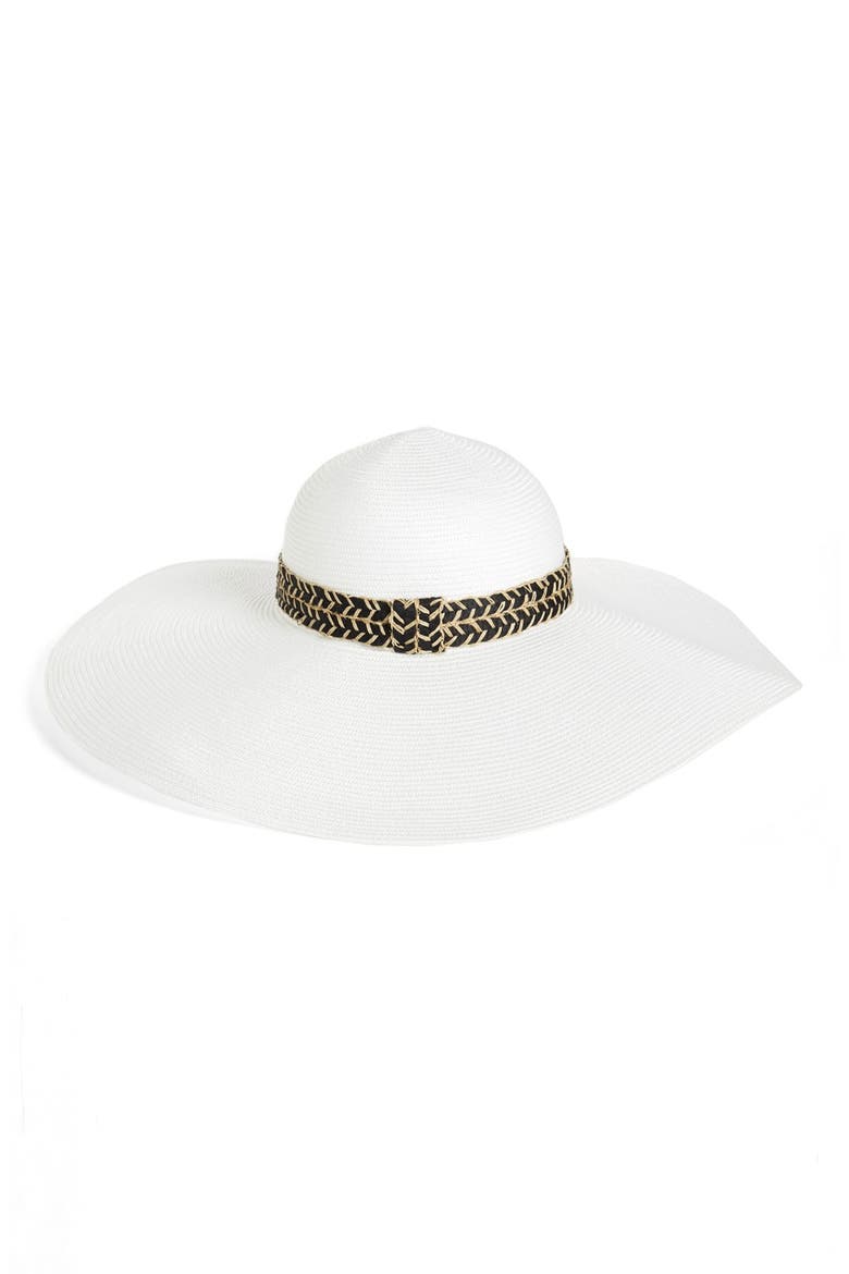 'Drama' Floppy Hat, Main, color, WHITE/ BLACK