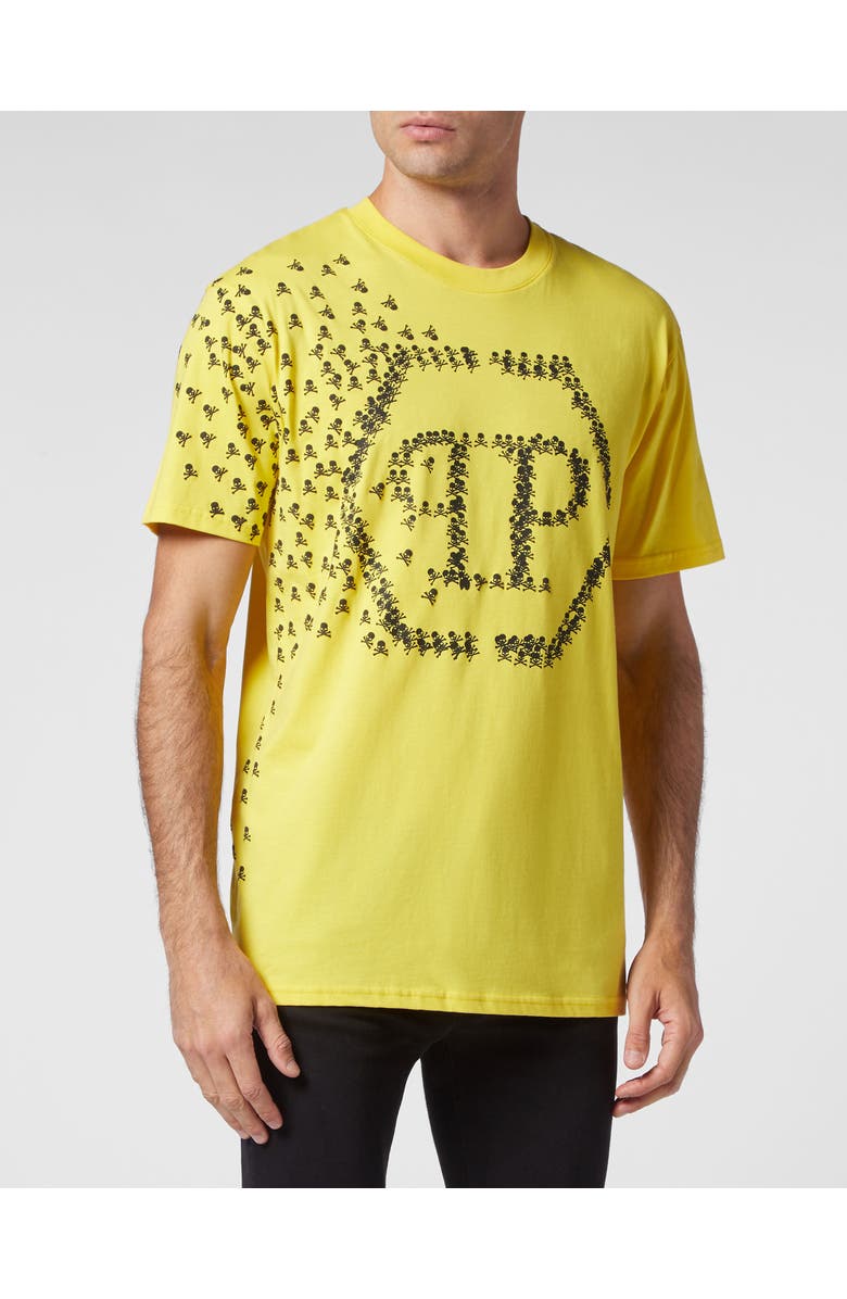 PHILIPP PLEIN T-Shirt Round Neck Ss Skull&Bones Men, Main, color, Yellow