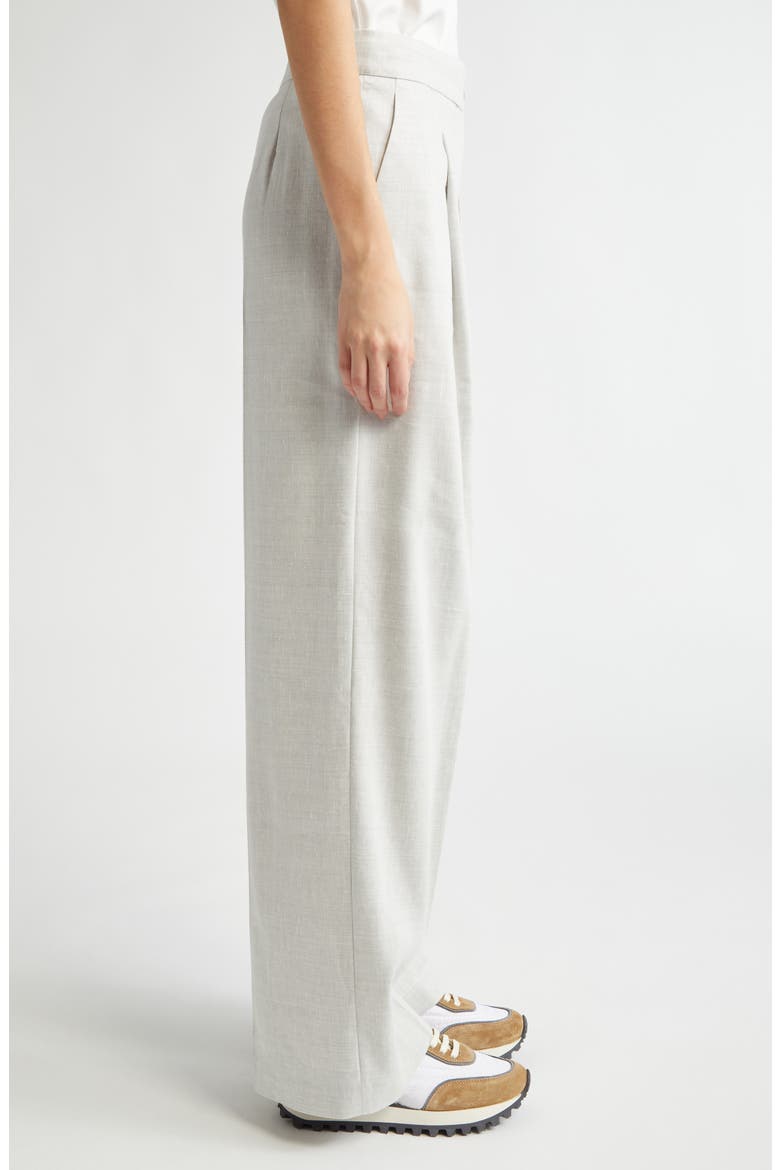 Pleated Tie Waist Linen & Wool Wide Leg Pants, Alternate, color, LIGHT MELANGE GREY