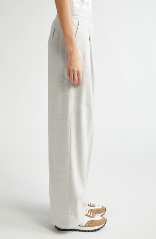 Eleventy Pleated Tie Waist Linen & Wool Wide Leg Pants In Light Melange Grey