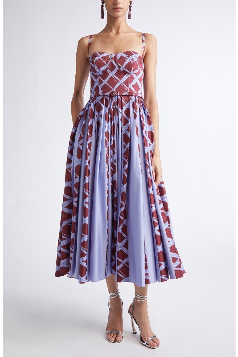 Wavy Plaid Stretch Cotton Bustier Dress, Main, color, BURGUNDY/ BLUE