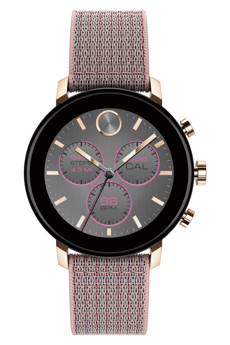 Bold Connect 2.0 Chronograph Woven Strap Smart Watch, 40mm, Main, color, PINK SAND / CARNATION GOLD