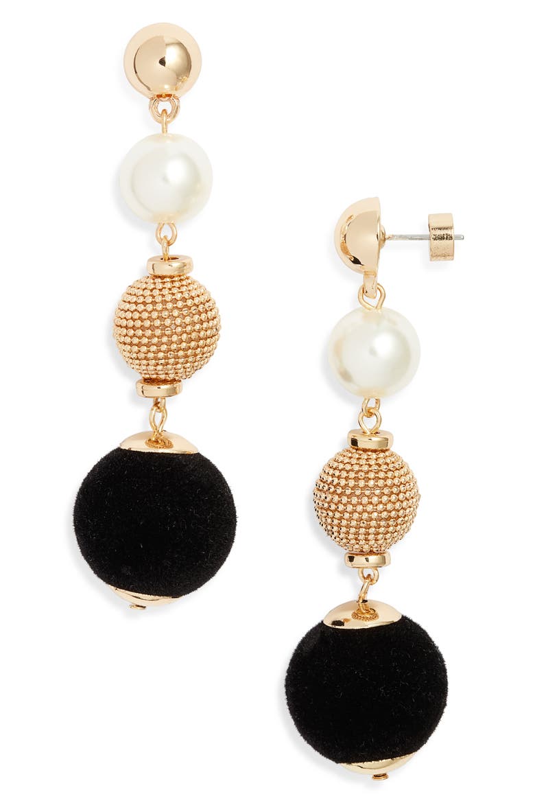 Orb Velvet & Faux Pearl Drop Earrings, Main, color, BLACK- IVORY- GOLD