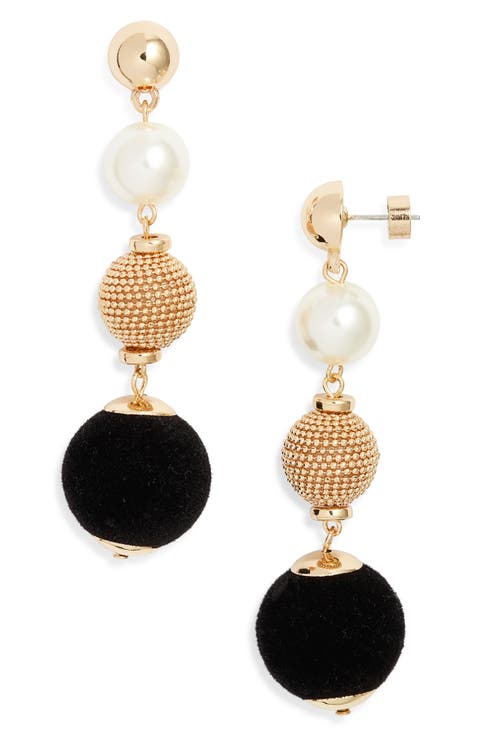 Orb Velvet & Faux Pearl Drop Earrings