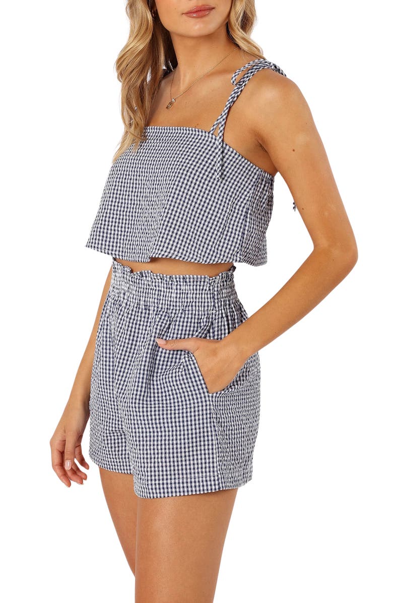 Petal & Pup Callum Gingham Crop Camisole & Shorts Set, Alternate, color, Navy Gingham