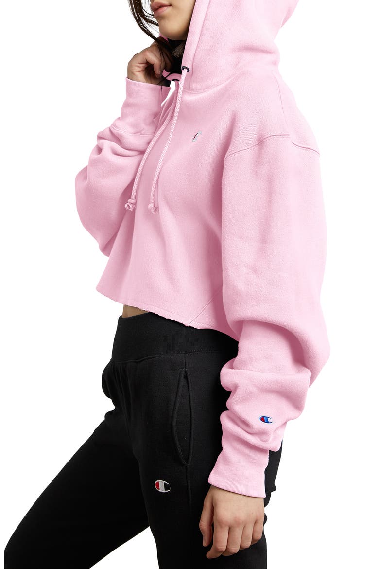 Reverse Weave Crop Hoodie, Alternate, color, PINK CANDY