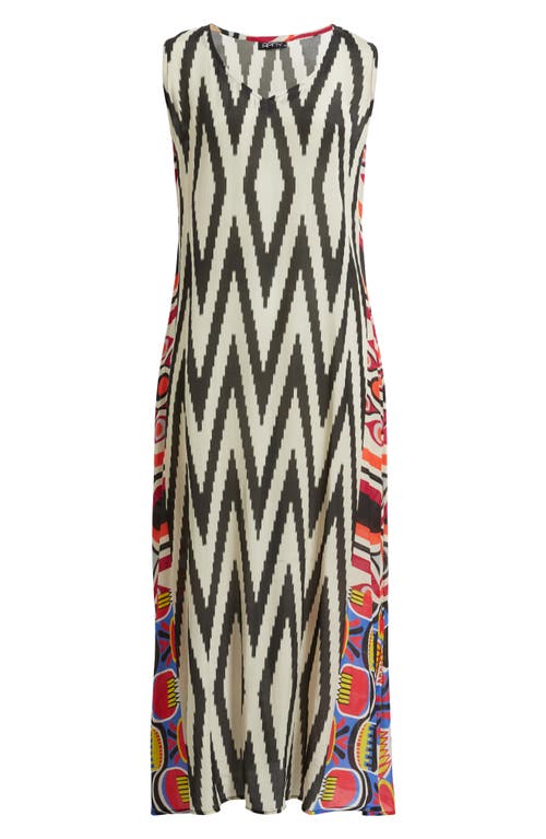 Apny Print V-neck Sleeveless Chiffon Midi Dress In Black