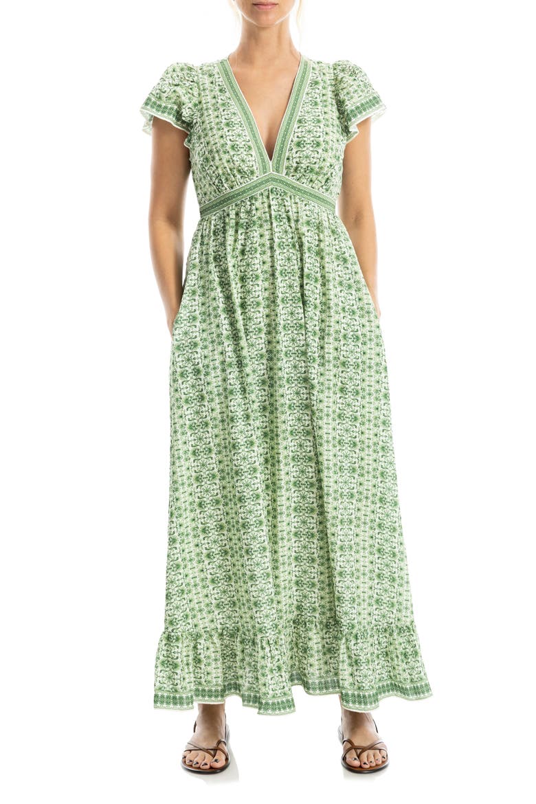 Floral Flutter Sleeve Maxi Dress, Main, color, CREAM/ LEAF DEMASK REVERIE