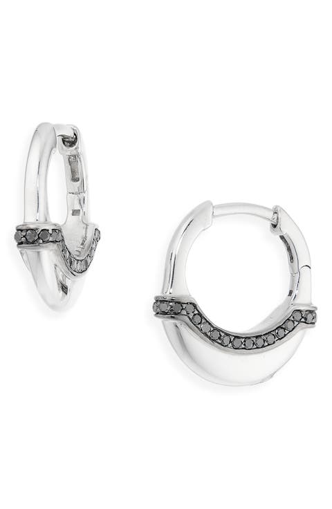 Luna Sterling Silver Black Diamond Huggie Hoop Earrings