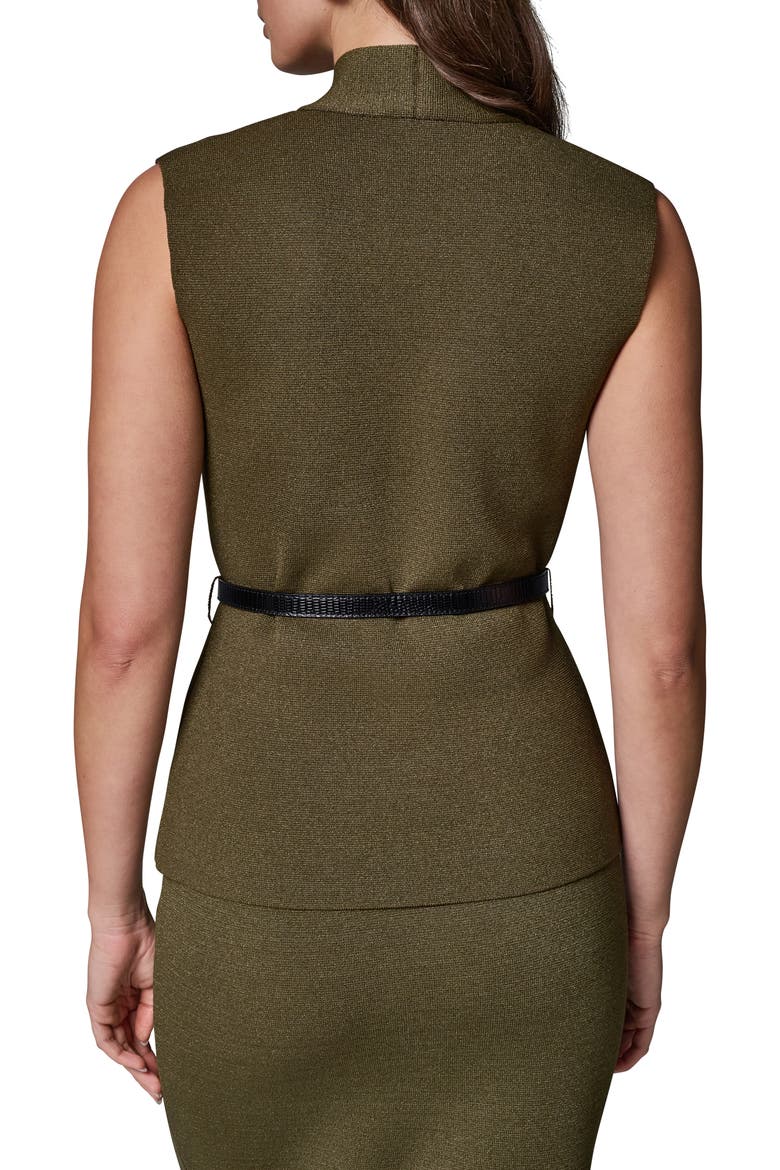 Belted Sleeveless V-Neck Sweater, Alternate, color, OLIVE BRIN