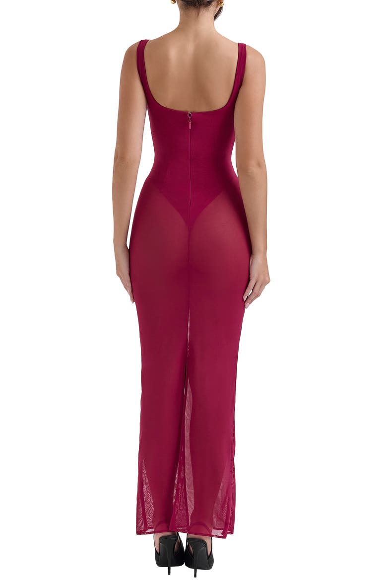 Robina Sheer Mesh Overlay Maxi Cocktail Dress, Alternate, color, BEET RED