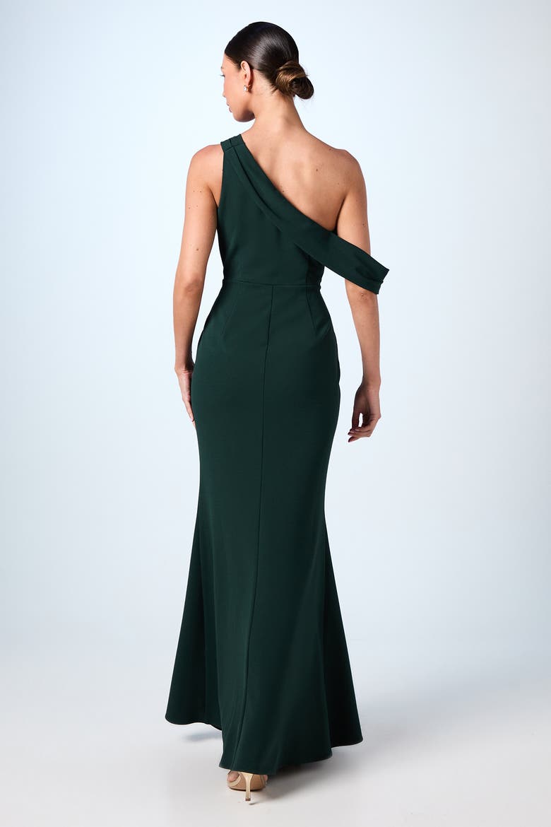 Scuba Crepe Black Tie Dress, Alternate, color, Emerald