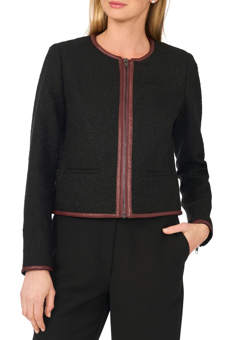 Faux Leather Trim Blazer, Main, color, RICH BLACK