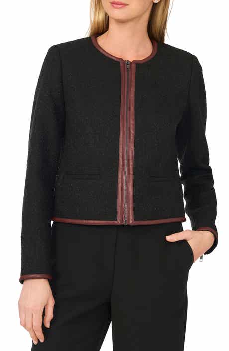 Faux Leather Trim Blazer