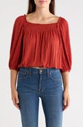 MAX STUDIO Crinkled Balloon Sleeve Bubble Hem Top