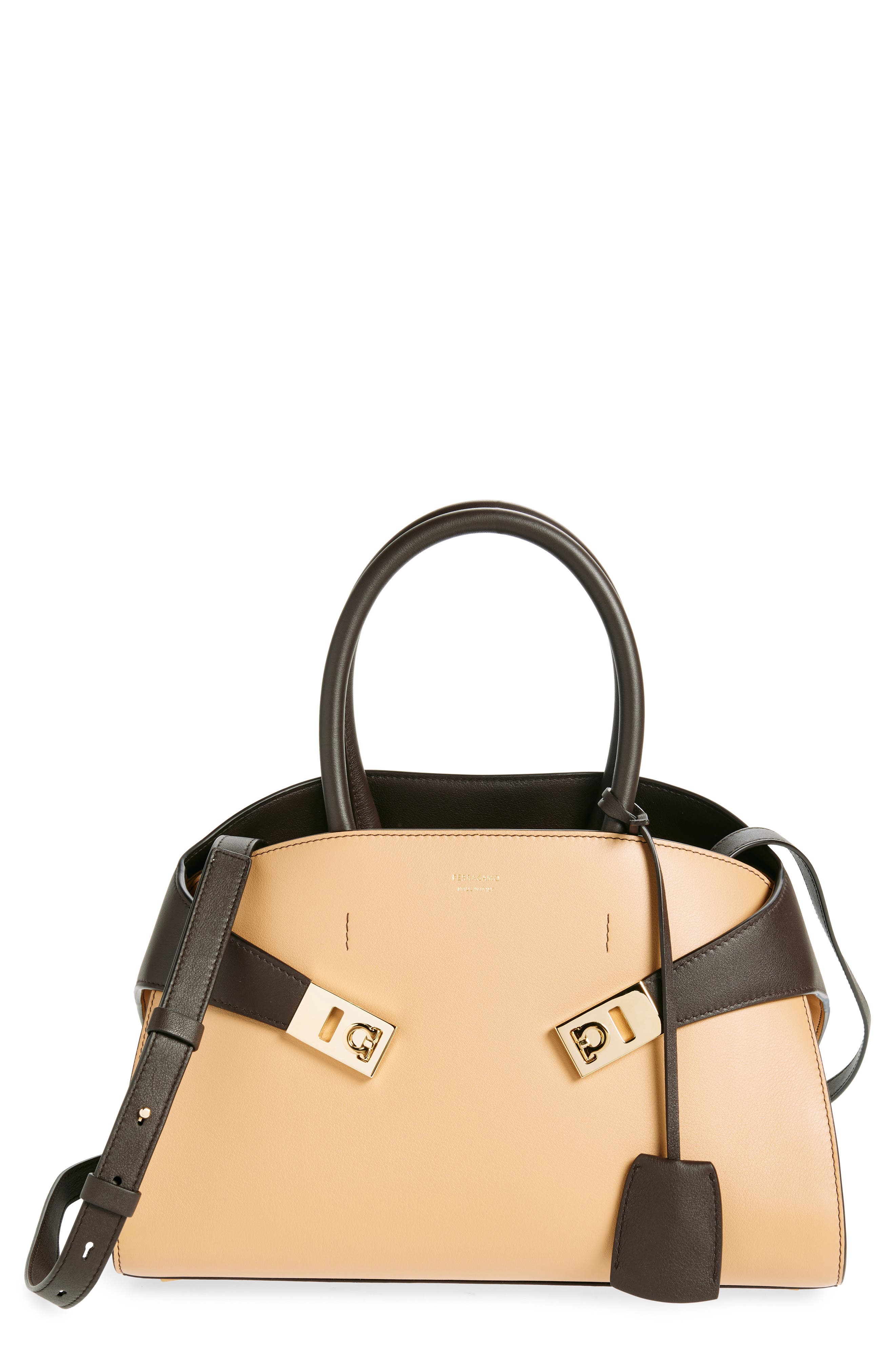 FERRAGAMO Small Hug Leather Top Handle Bag, Main, color, 