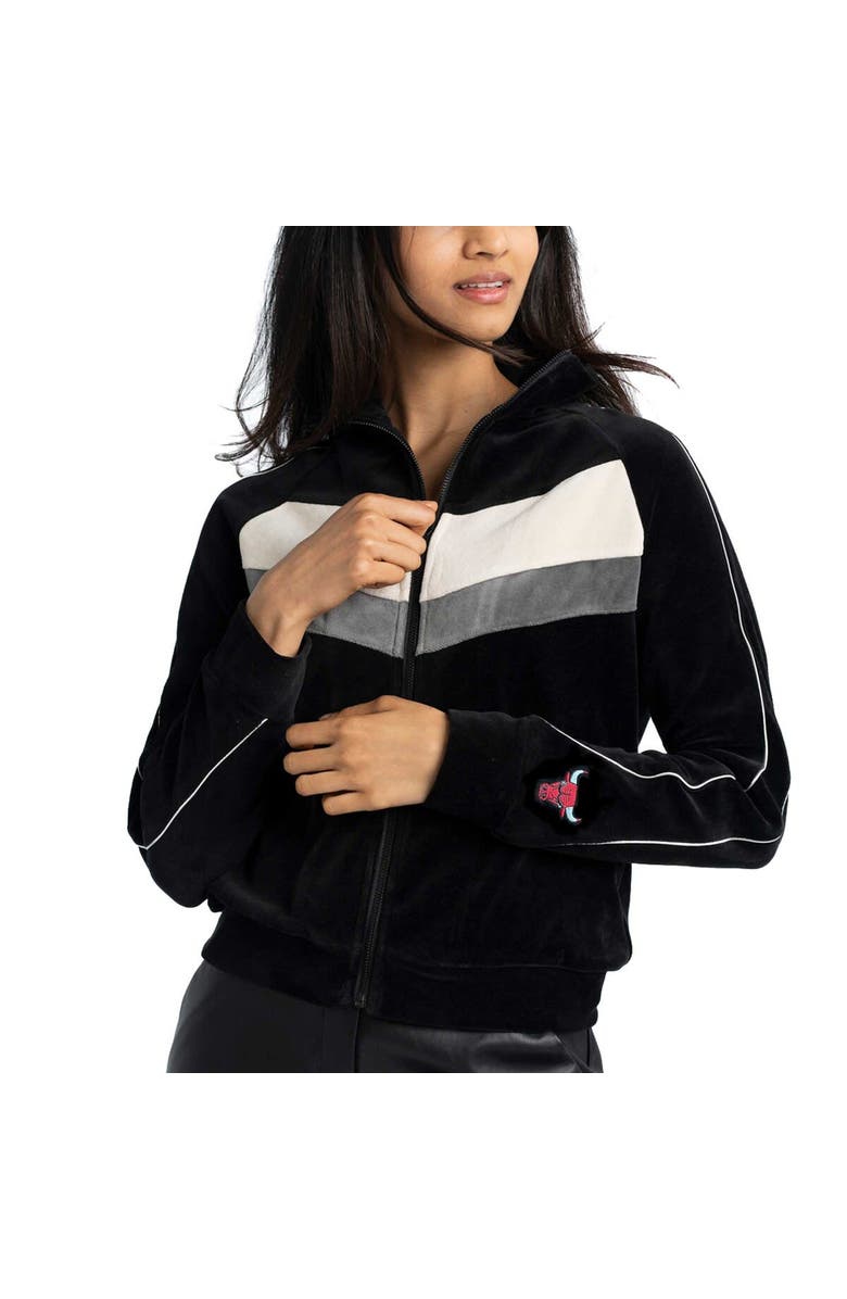 LUSSO Women's Lusso Black Chicago Bulls Nixie Chevron Color-Block Raglan Full-Zip Track Jacket, Alternate, color, Black