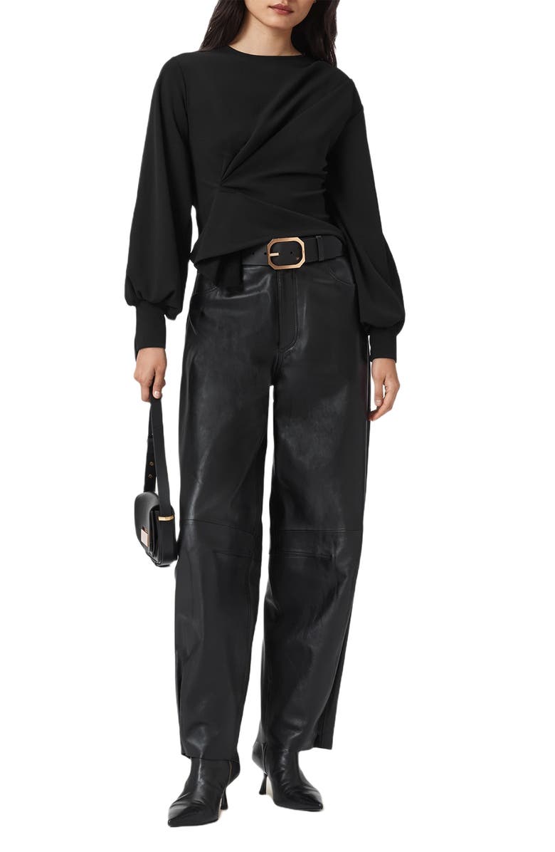 AllSaints Klara Twist Split Sleeve Top, Alternate, color, Black