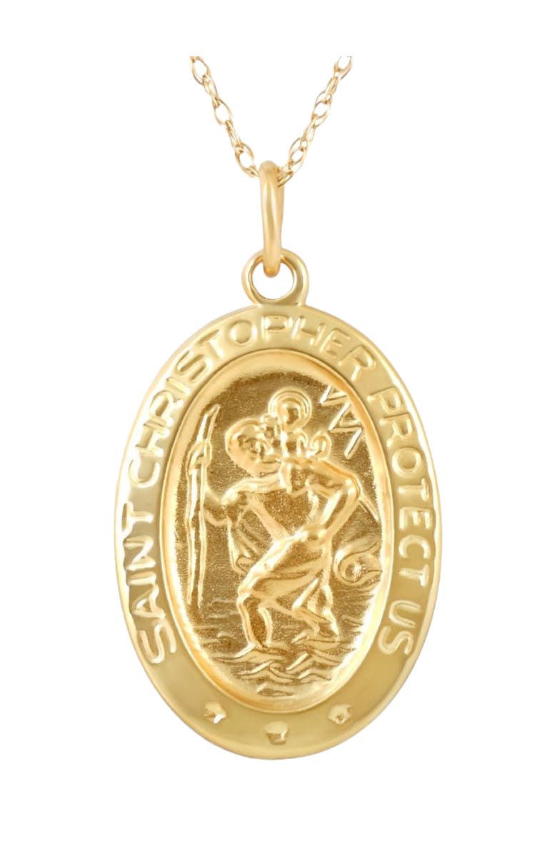 Bliss Diamond 14k Gold St. Christopher Medal Pendant .5" Tall 1.5 Grams, Main, color, 