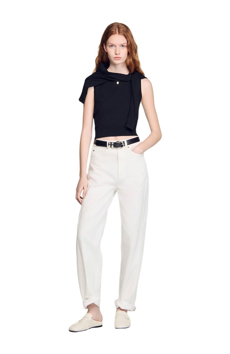 SANDRO Sleeveless short knit sweater, Alternate, color, Black