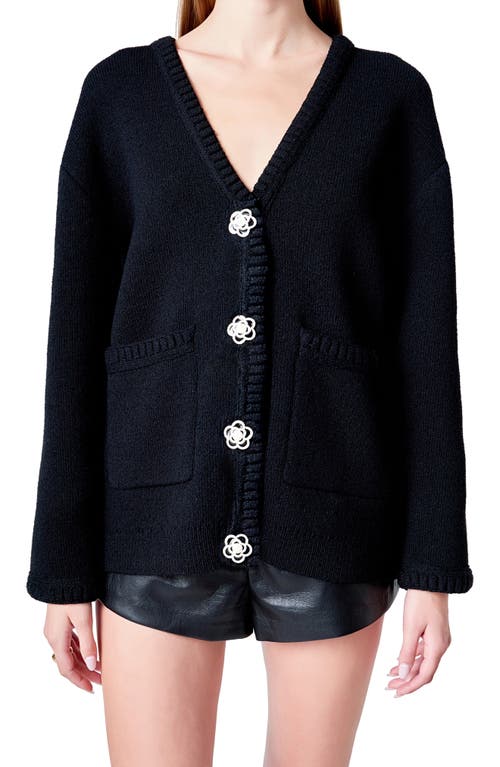 Endless Rose Floral Button V-neck Cardigan In Black
