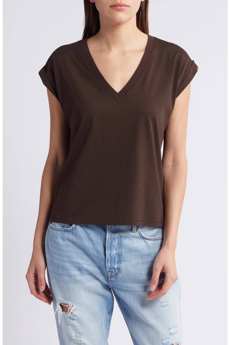 トップス 6 COTTON JACQUARD V NECK 5SLEEVE SHIRT Easy Cotton V-Neck T-Shirt (Women) | Nordstromrack