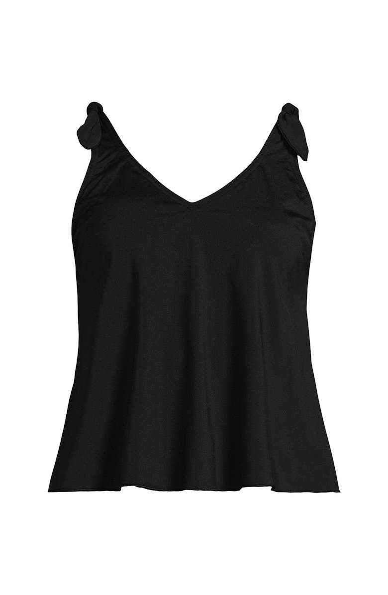 Lands' End D-Cup Chlorine Resistant V-neck Shoulder Tie Flutter Tankini Swimsuit Top, Alternate, color, Black