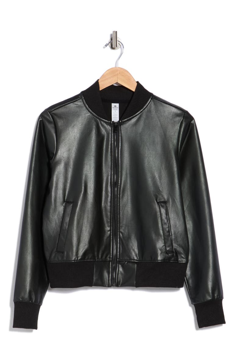 Faux Leather Crop Bomber Jacket, Alternate, color, BLACK