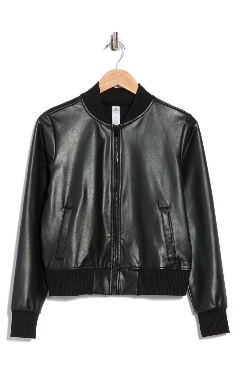 90 DEGREE BY REFLEX Faux Leather Crop Bomber Jacket, Alternate, color, Black