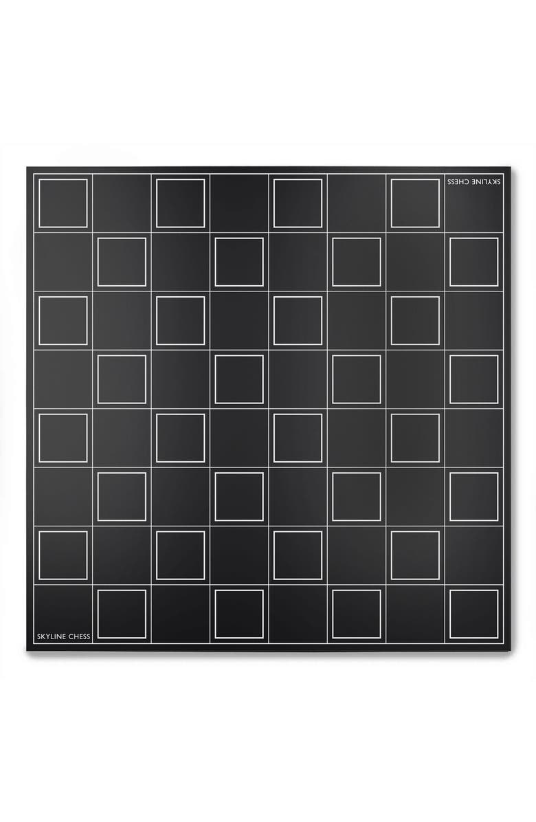 SKYLINE CHESS Chess Set Stainless Steel WORLD ICONS with Wood Grid Board, Alternate, color, Black