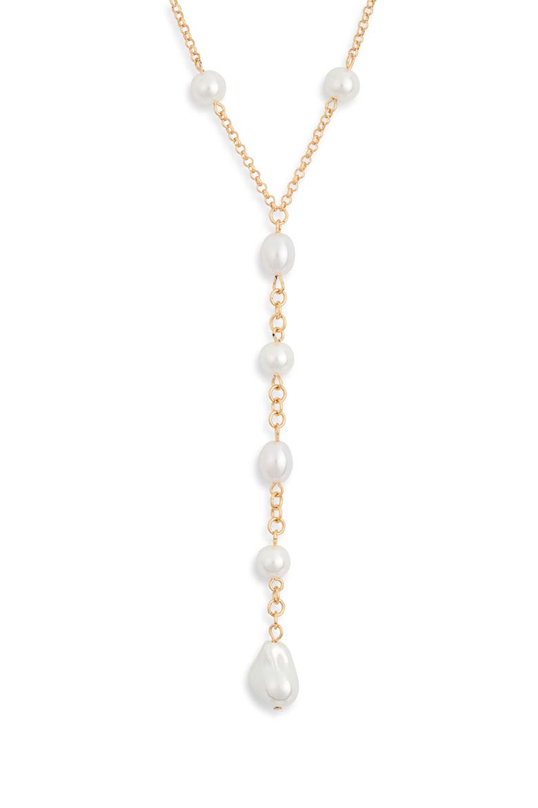 Faux Pearl Station Y-Necklace, Main, color, WHITE- GOLD