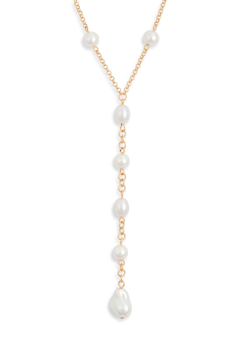 NORDSTROM RACK Faux Pearl Station Y-Necklace, Main, color, White- Gold
