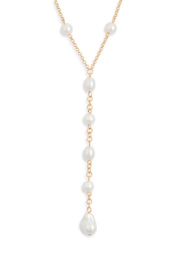 Nordstrom Rack Faux Pearl Station Y-necklace In White- Gold
