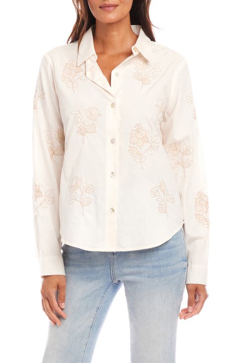 Floral Embroidery Button-Up Shirt