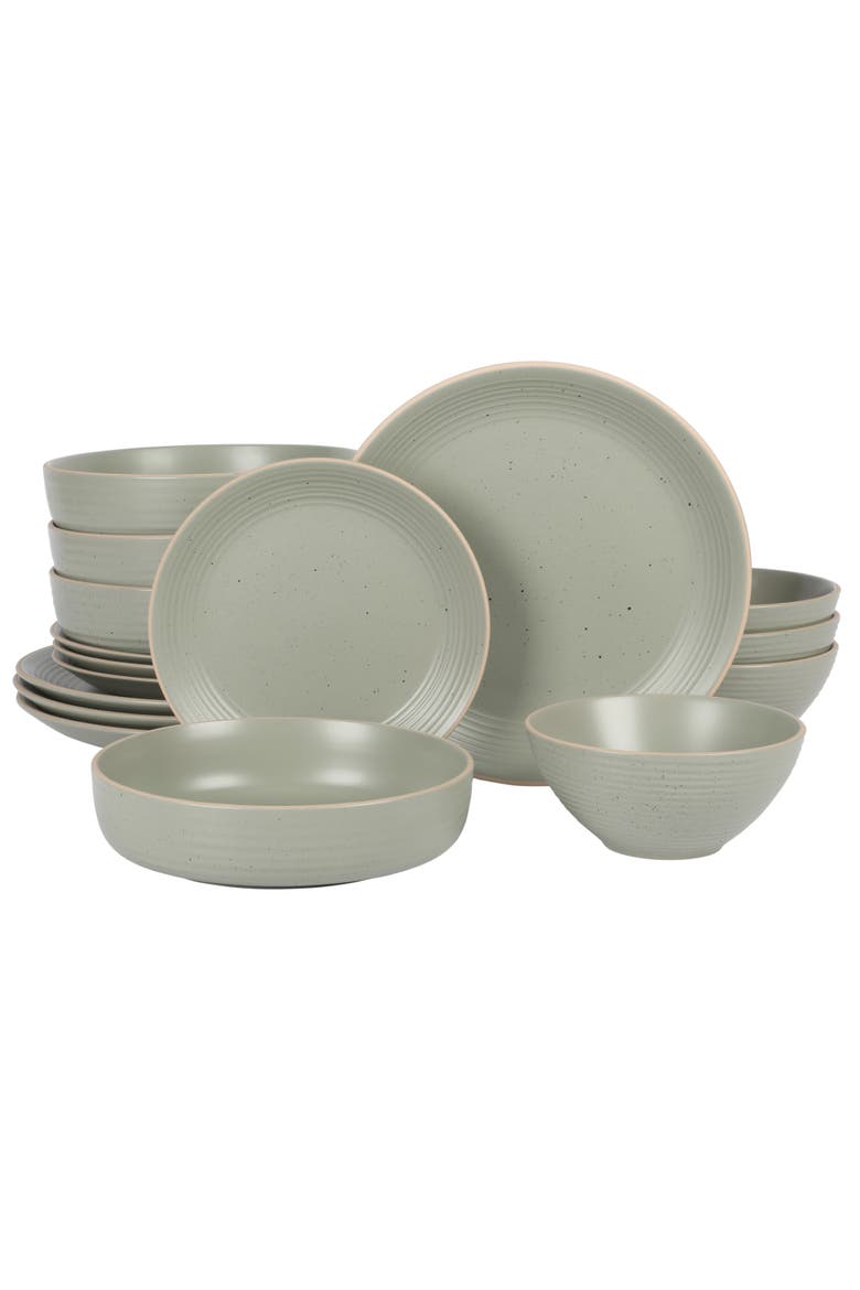 Dinah Double Bowl Stoneware Embossed Dinnerware Set, Main, color, Green