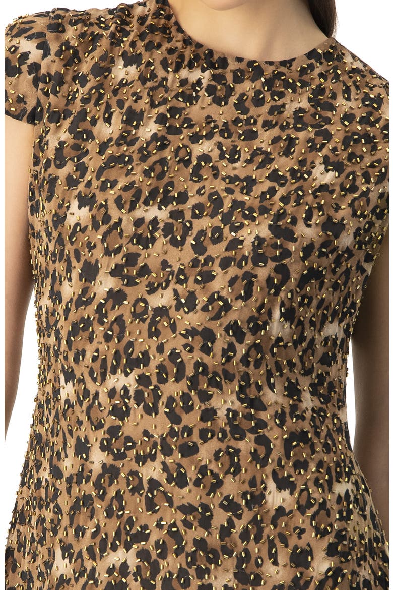 Short Beaded Cap Sleeve Dress with Round Neck, Alternate, color, Brown
