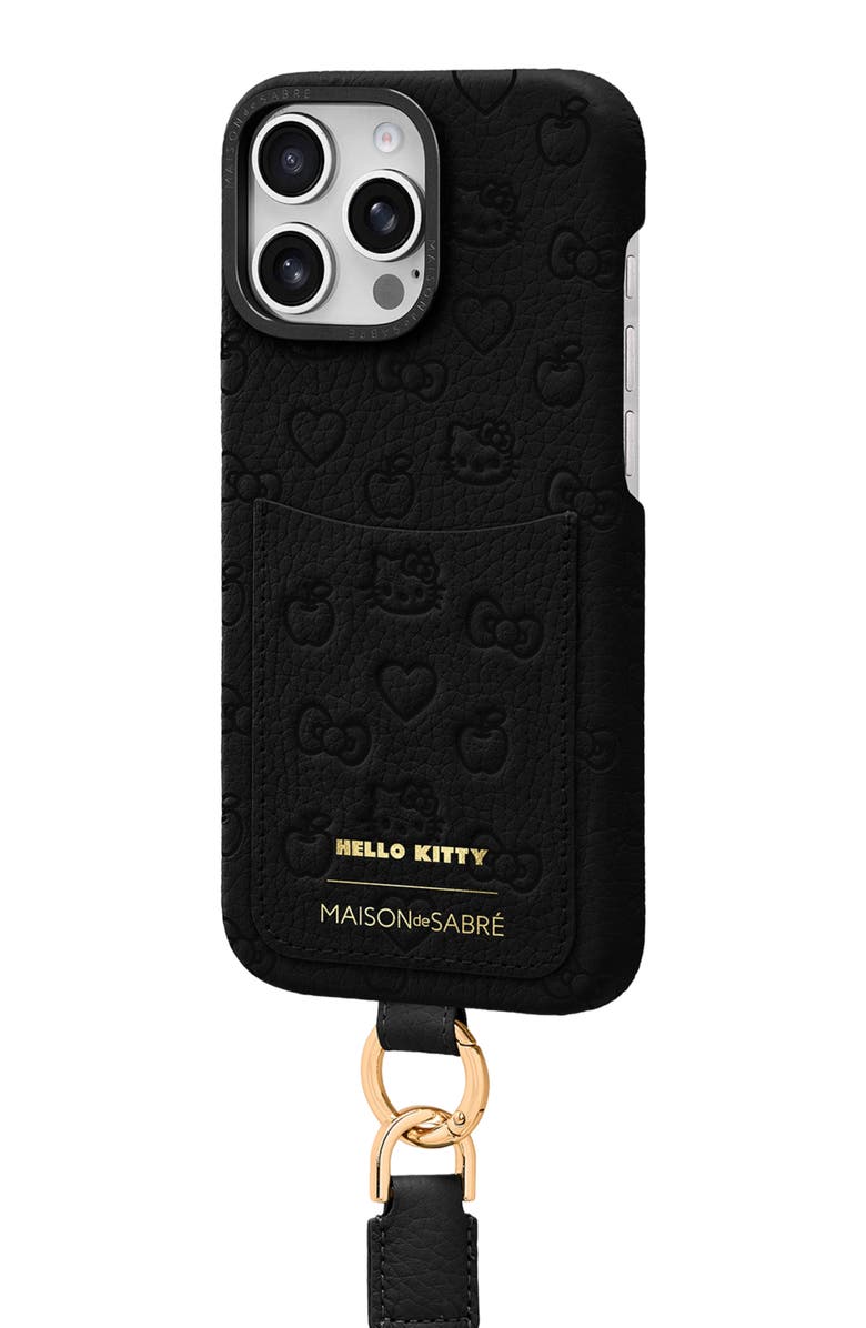 MAISON de SABRÉ Sling Phone Case, Alternate, color, Hello Kitty Black Caviar