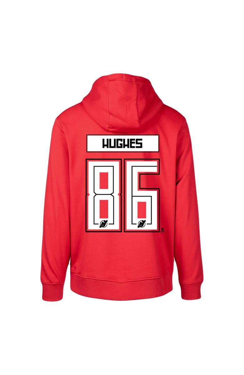 LEVELWEAR Men's Levelwear Jack Hughes Red New Jersey Devils Podium Name & Number Pullover Hoodie, Alternate, color, Red