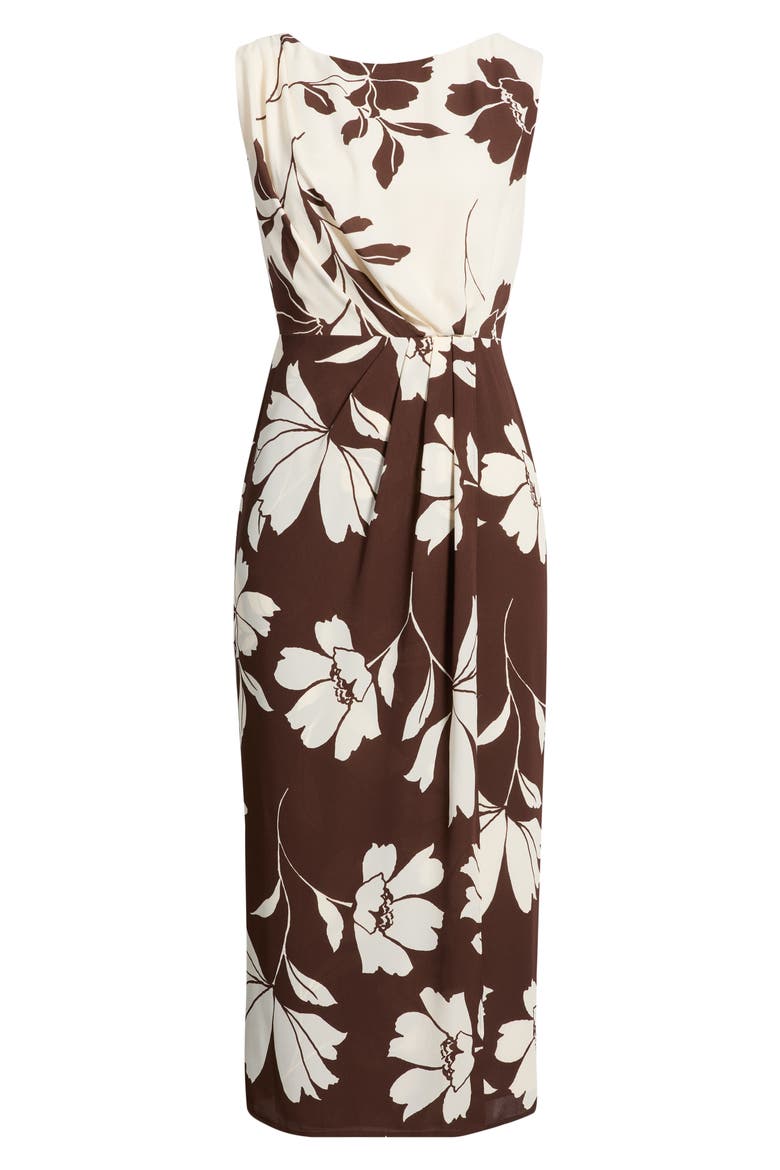 Floral Faux Wrap Maxi Dress, Alternate, color, DARK CHOCOLATE/ WHITE DOVE