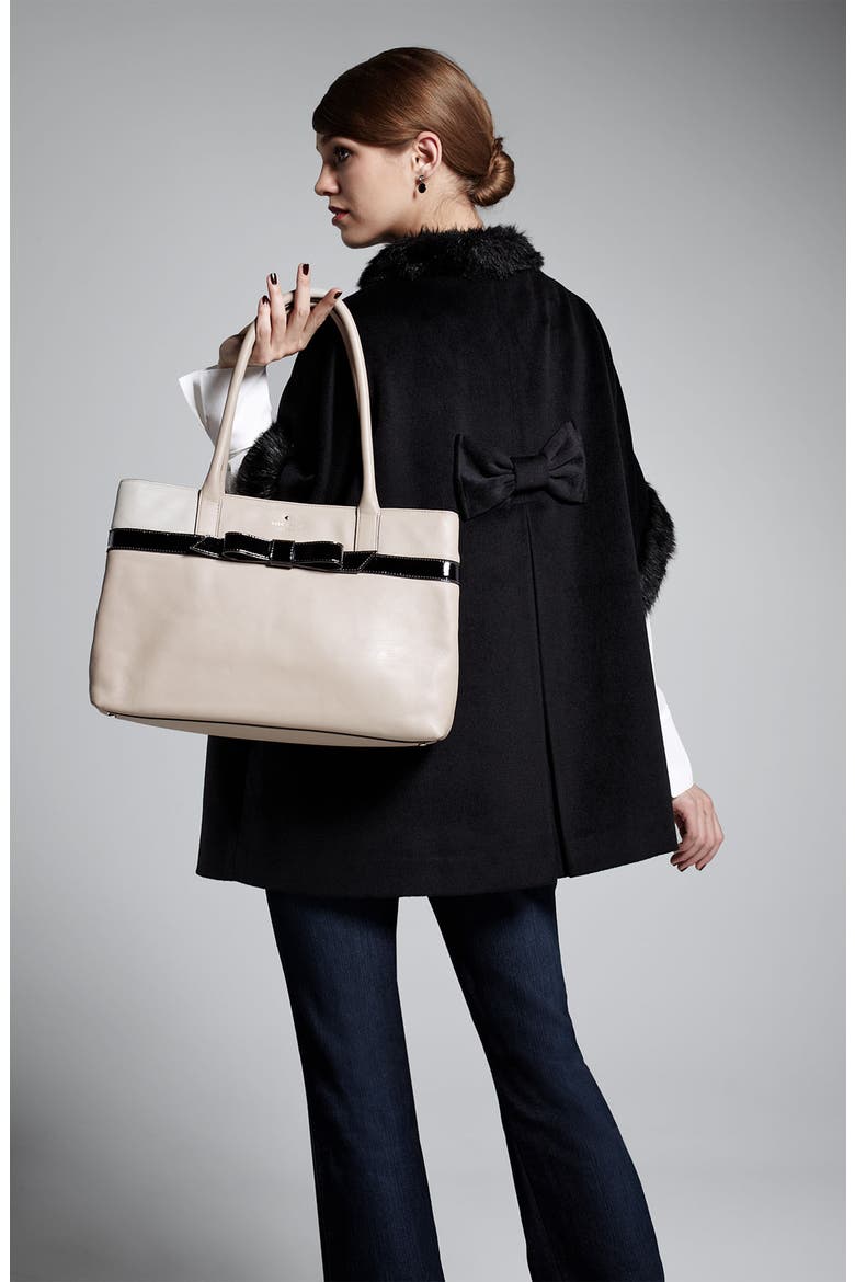 Faux Fur Trim Cape, Alternate, color, BLACK