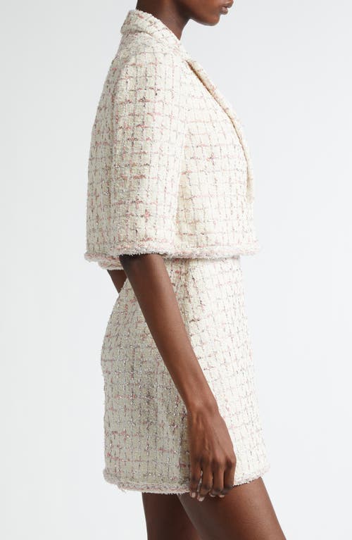 Giambattista Valli Windowpane Check Tweed Crop Jacket In Ivory/rose